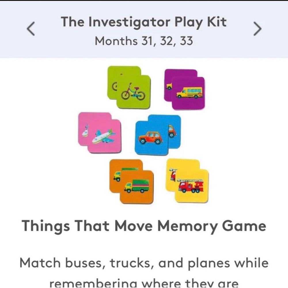 Lovevery Things That Move Memory Card Game from the Investigator Play Kit